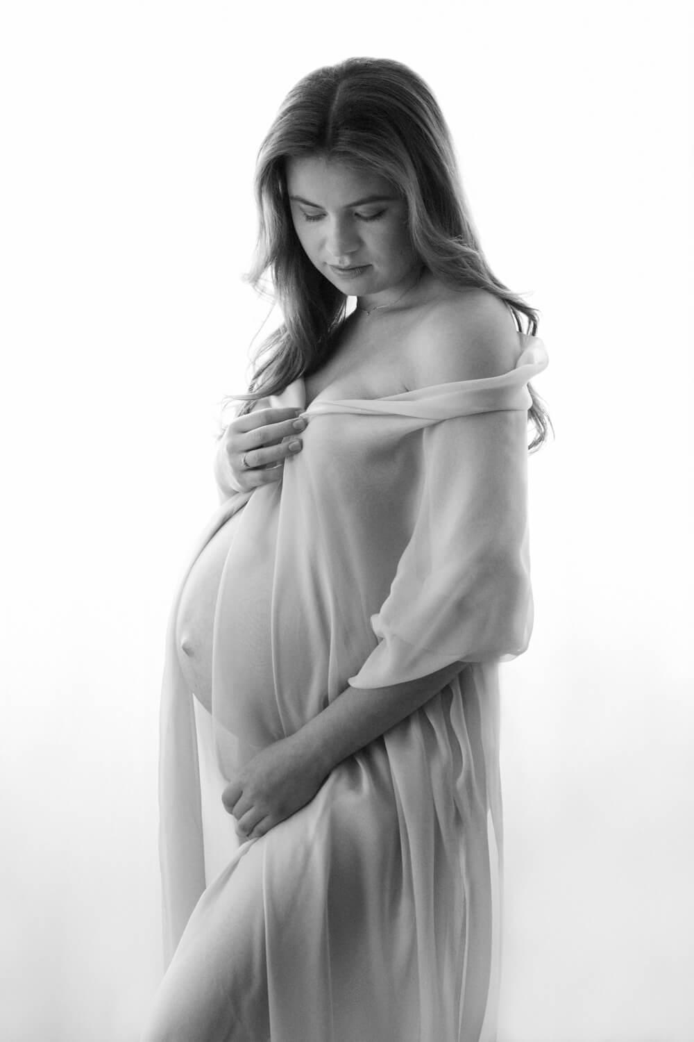 black and white maternity portrait